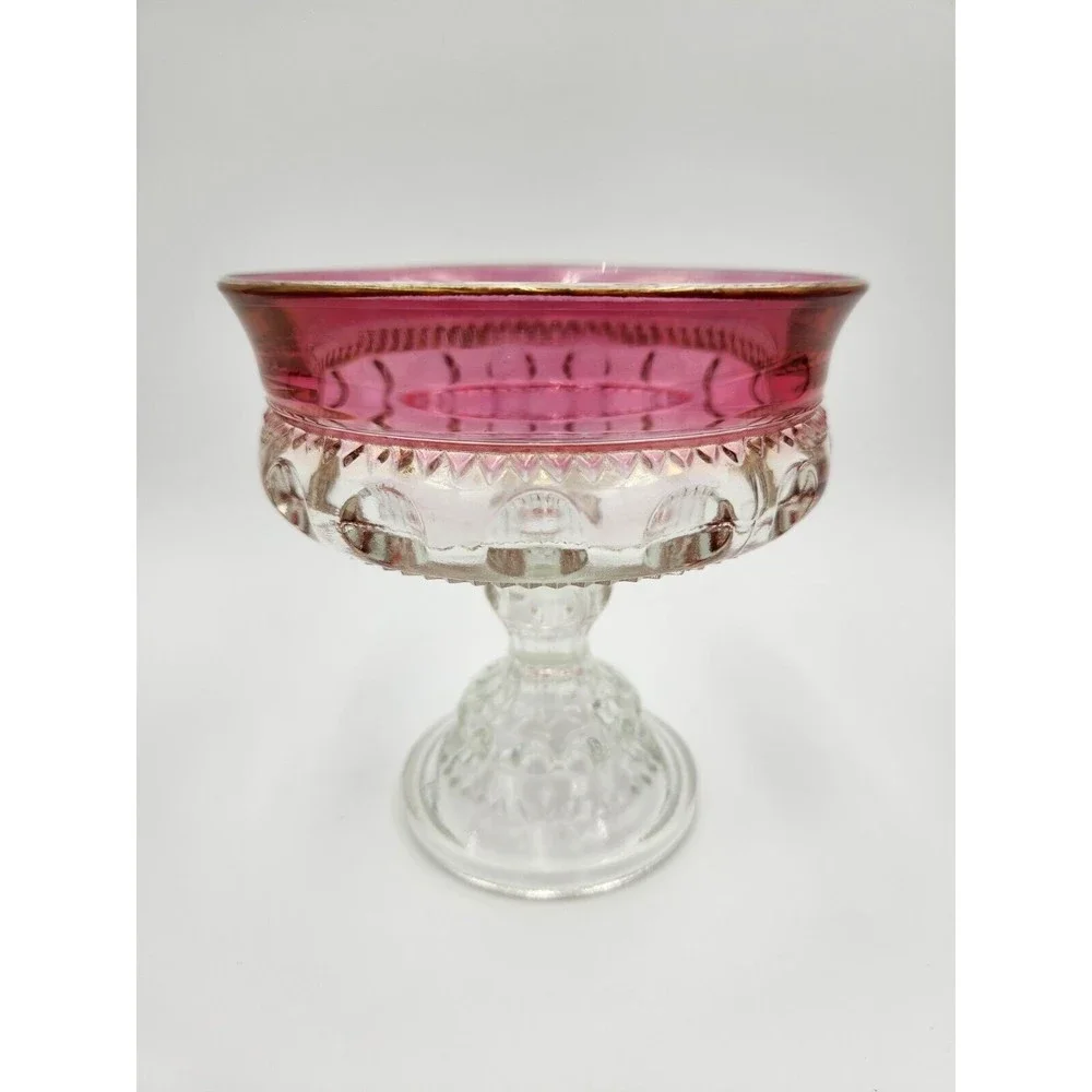 Vintage Kings Crown Thumbprint Compote Pedestal Bowl Candy Dish ruby red flashed